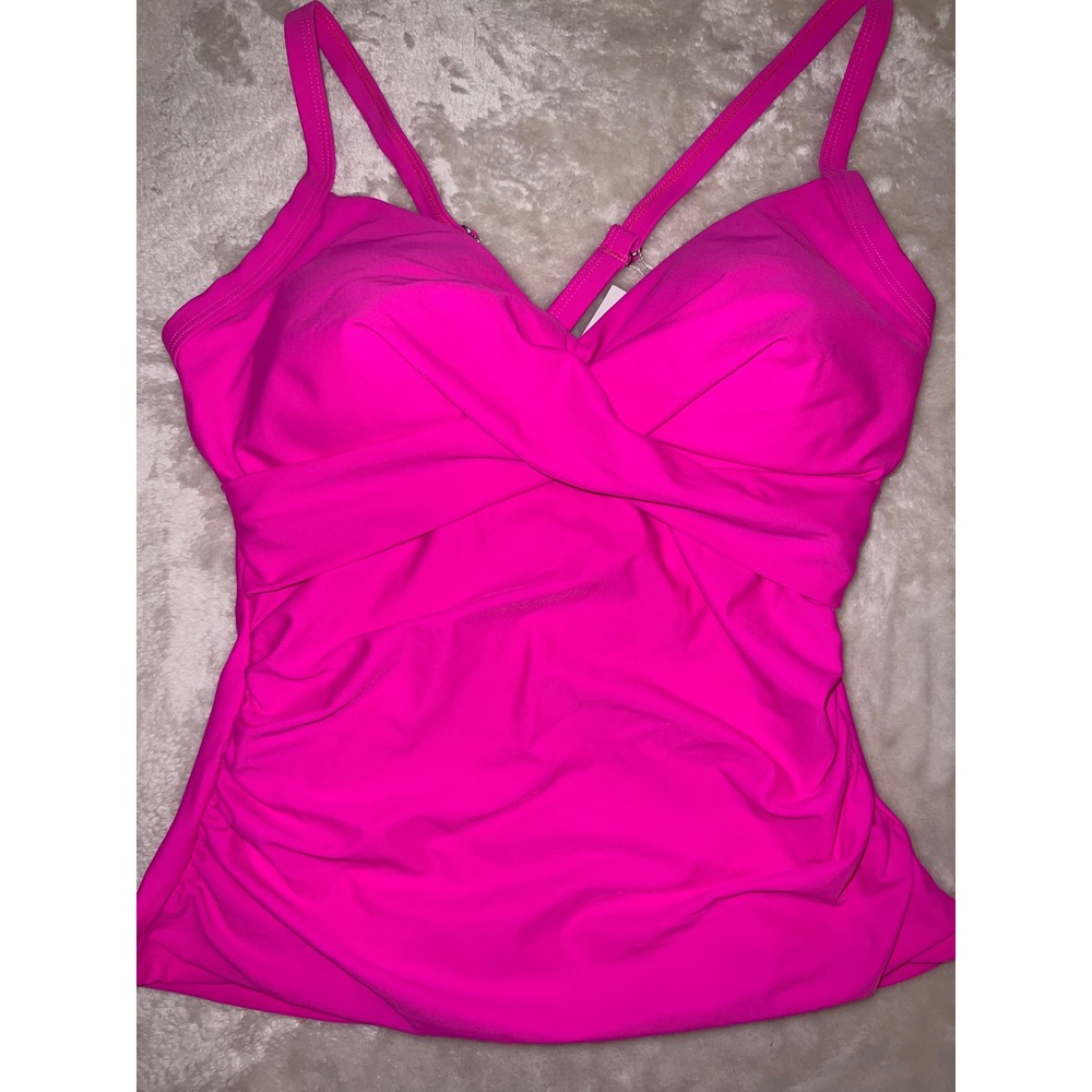 B2PRITY Hot Pink Twist Front Ruched Tankini Top Swimwear L